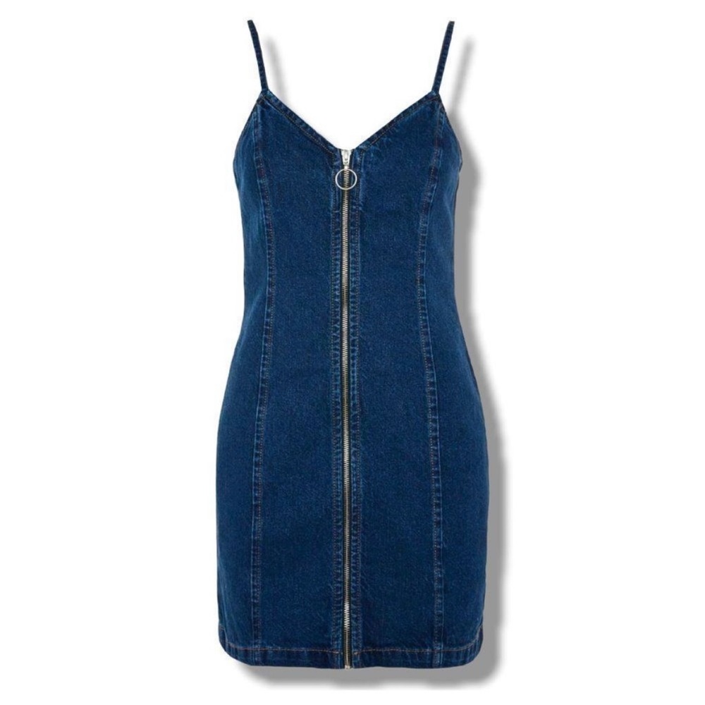 Topshop Moto front zip denim mini dress 6